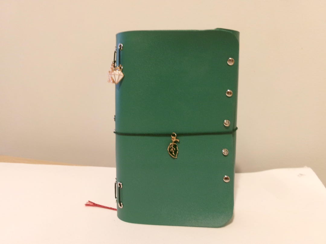 Forest Green Leather Journal | Dark Green Cord With Four Charms - Etsy