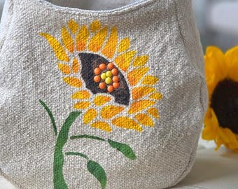 Taille moyenne, poche murale, tournesol, tissu de sac à grains