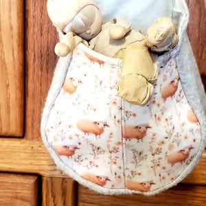 Nursery wall pocket, baby sheep, felt, merino wool, toy storage