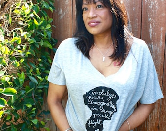 Pride and Prejudice Shirt "Indulge your imagination..." Jane Austen Silhouette, Women's Slouchy V-neck Tee- MADE TO ORDER