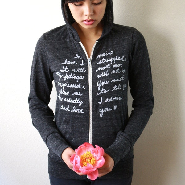 Mr. Darcy Proposal. XS Zip Hoodie in Eco Black