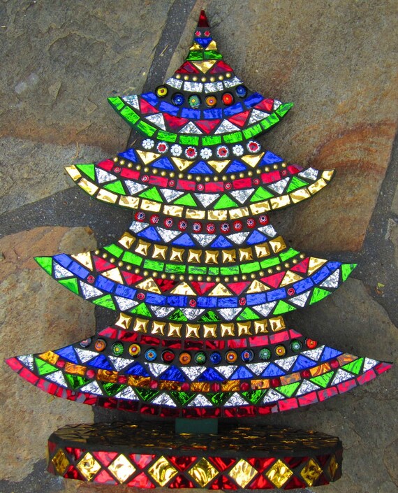 Items similar to Mosaic Christmas Tree Table Decoration on Etsy