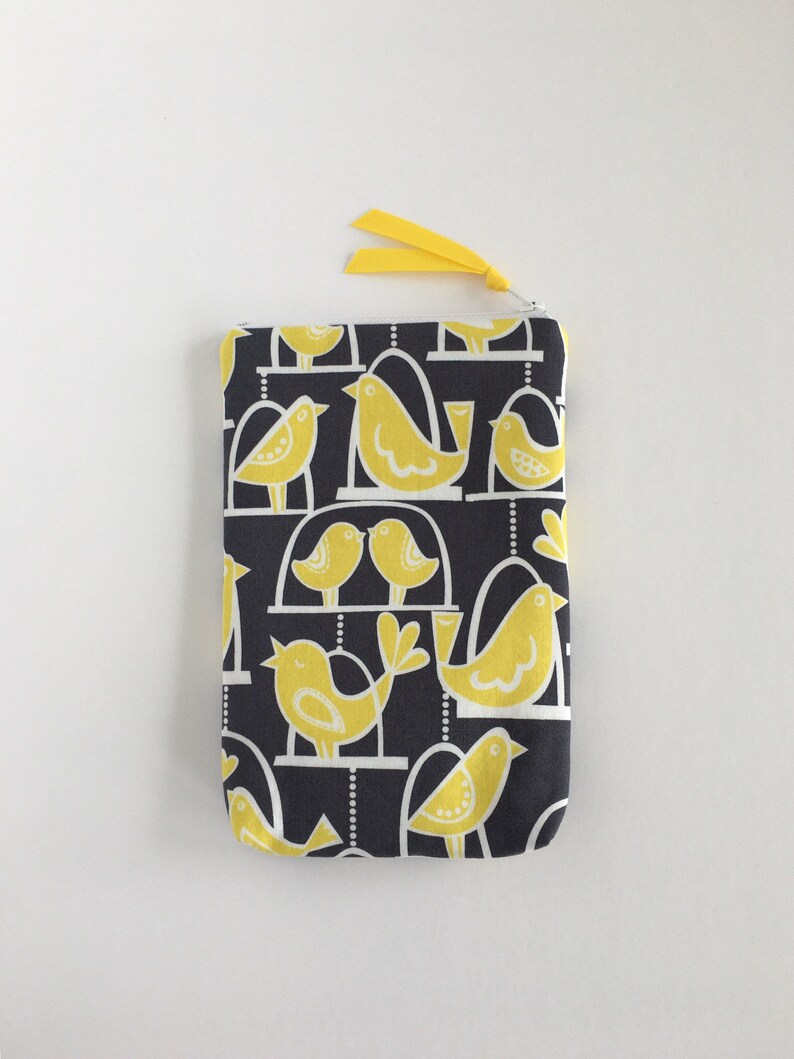 Top Zipper Oblong Bag Pen Pouch 8 Long Yellow Bird Fabric Artist Pen Storage Case Pencil Pouch