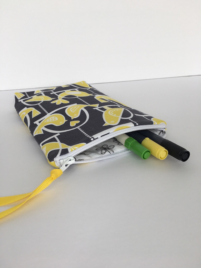 Top Zipper Oblong Bag Pen Pouch 8 Long Yellow Bird Fabric Artist Pen Storage Case Pencil Pouch