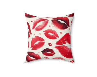 Lipstick Kiss Print Pillow
