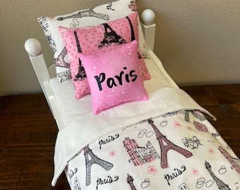 18 inch doll bedding fits American Girl Doll Paris theme personalized blanket