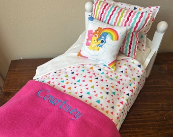 18 inch fits American Girl Doll Bed Courtney Bedding Personalized 80'S theme bedding