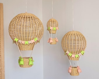 Wicker Hot Air Balloon Nursery Decor Travel Theme Mobile Playroom neutral Baby Shower