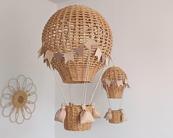 Hot air balloon nursery decor, boho playroom, mobile Trawel Theme neutral New Baby