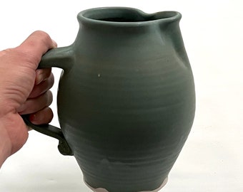 Studio Pottery Cream Pitcher, Signed Celadon Glazed Ceramic Pottery