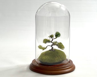 Lone Tree On The Hill - Miniature Art Inside Glass Cloche Display, Handmade Miniature Collectible