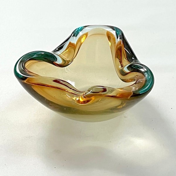 Vintage Italian Murano Cased Triple Layer Bowl, Mid Century Modern, Eames Era Glass Decor