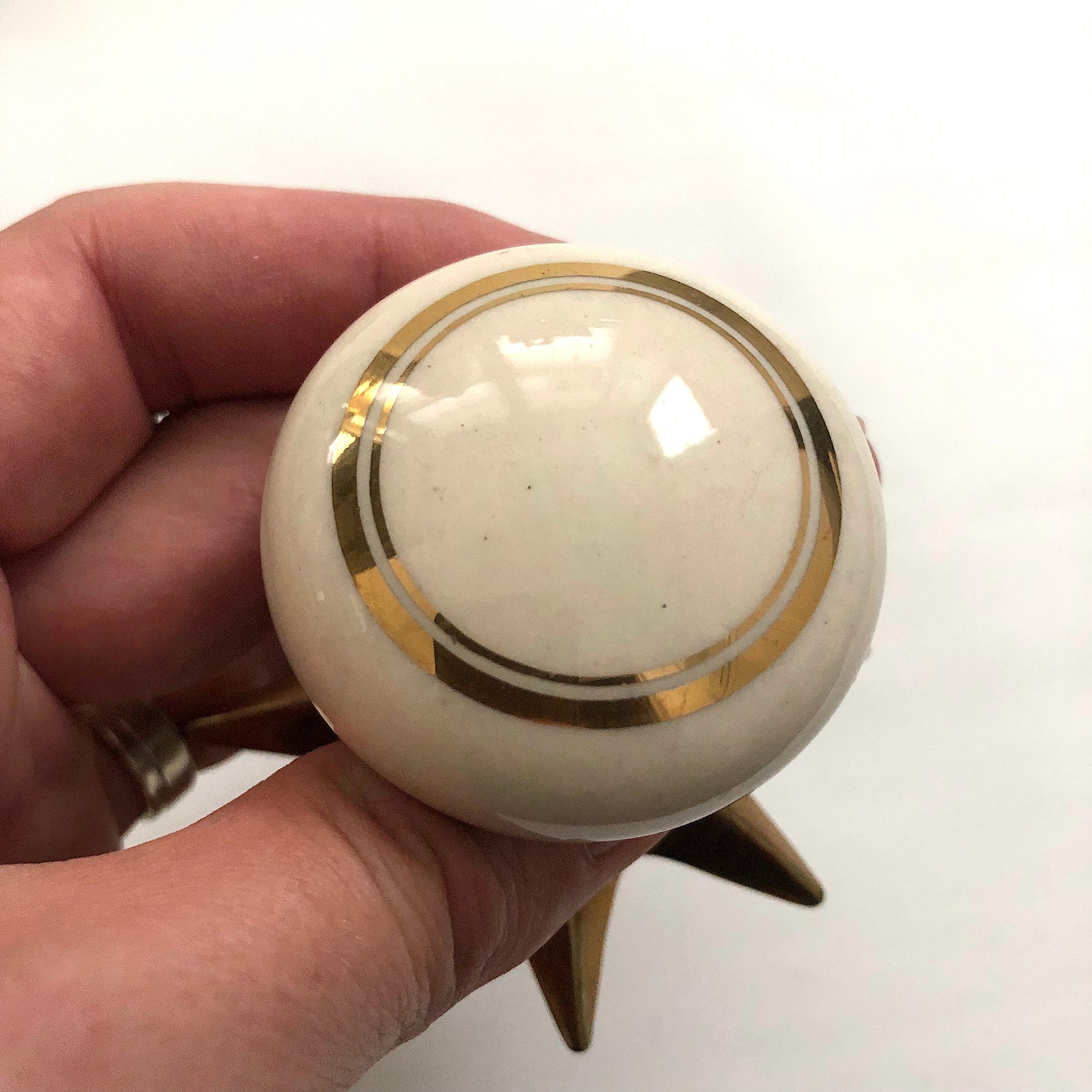 Gold and Porcelain Door Knob Pulls With Starburst Backplate Etsy