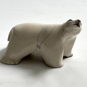 Raku Fired Ceramic Polar Bear Art Figure, Handmade, Artisan Draped Ceramic Animal Sculpture