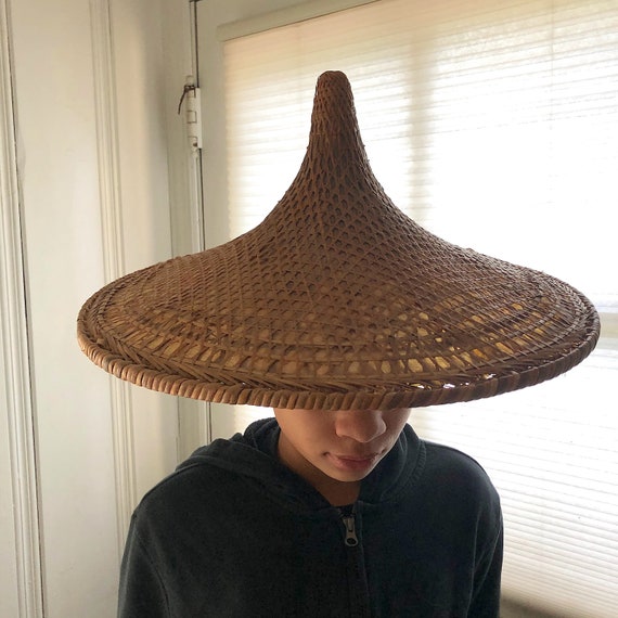Chinese Rattan Rickshaw Hat Vintage 