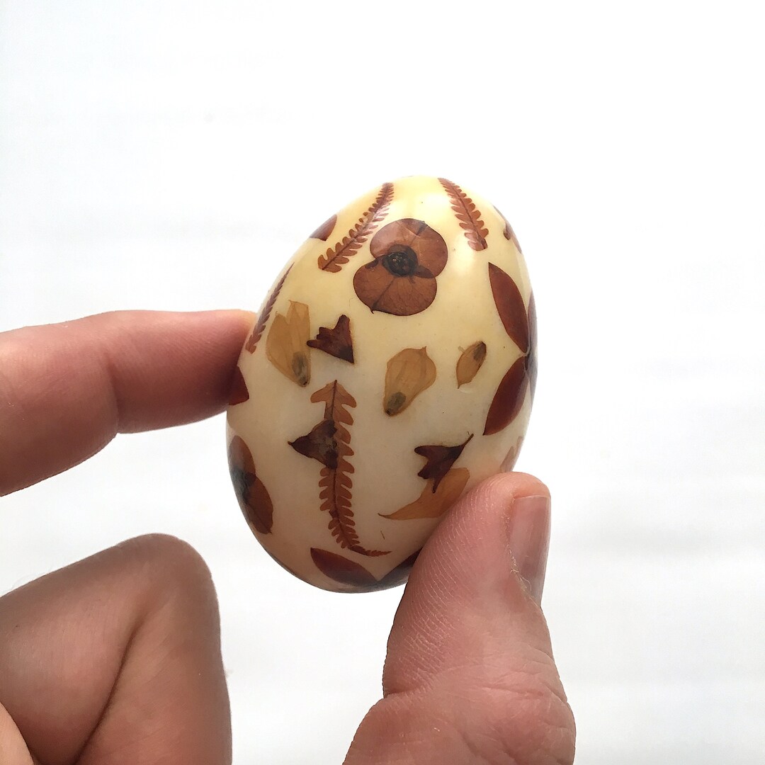 Collectible Egg Decoupaged With Pressed Flowers and Foliage, Vintage