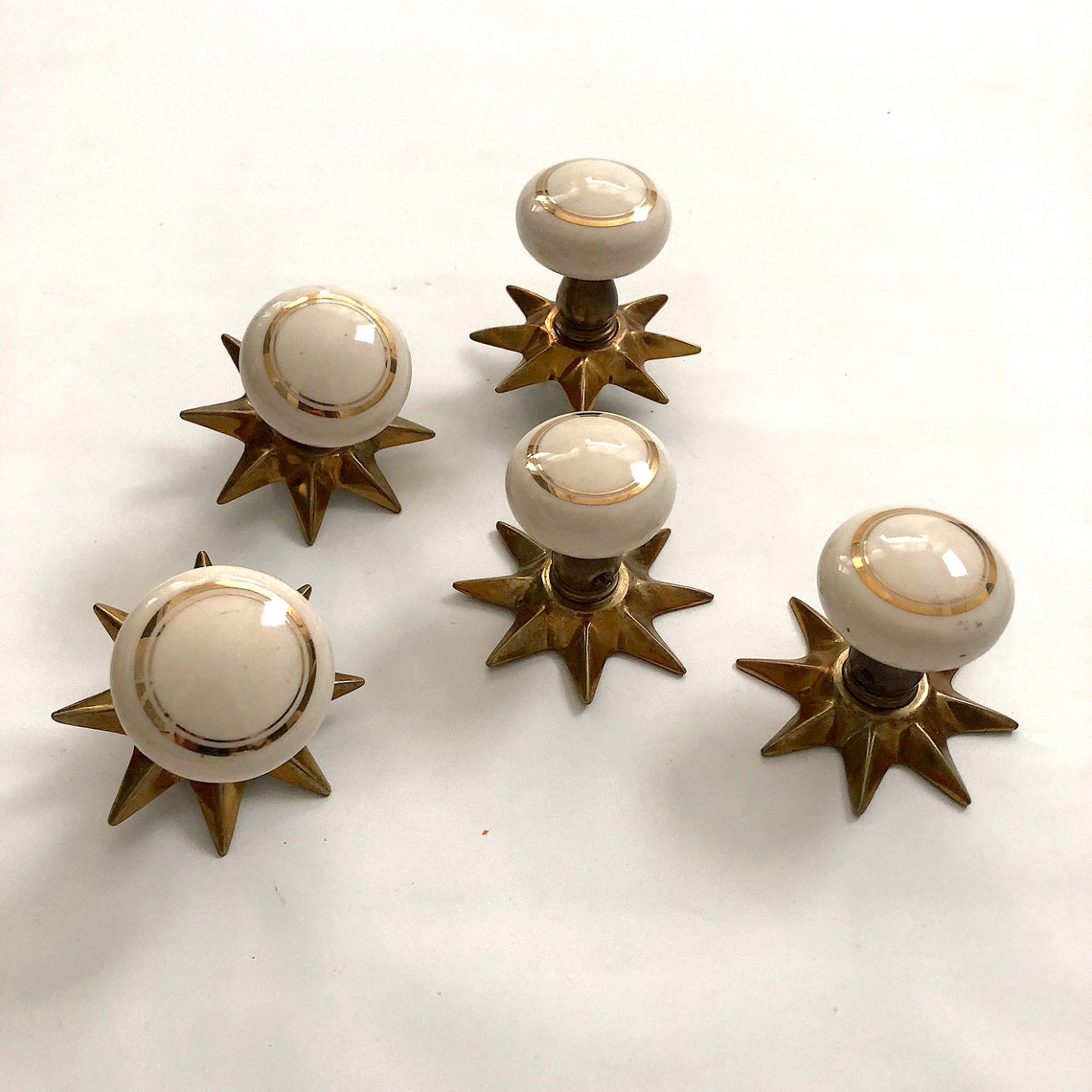 Gold and Porcelain Door Knob Pulls With Starburst Backplate Etsy