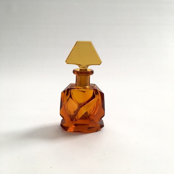 Rare Czech Amber Faceted Glass Perfume VINTAGE CZECH AMBER Glass Perfume