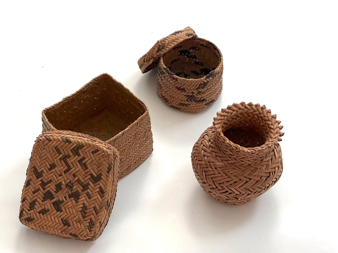 Small Native American Made Basket Set of Three Small Lidded Etsy