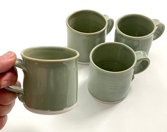 Celadon Green Studio Pottery Mugs, Artist Signed Celadon Glazed Porcelain Ceramic Pottery, Sold Individually