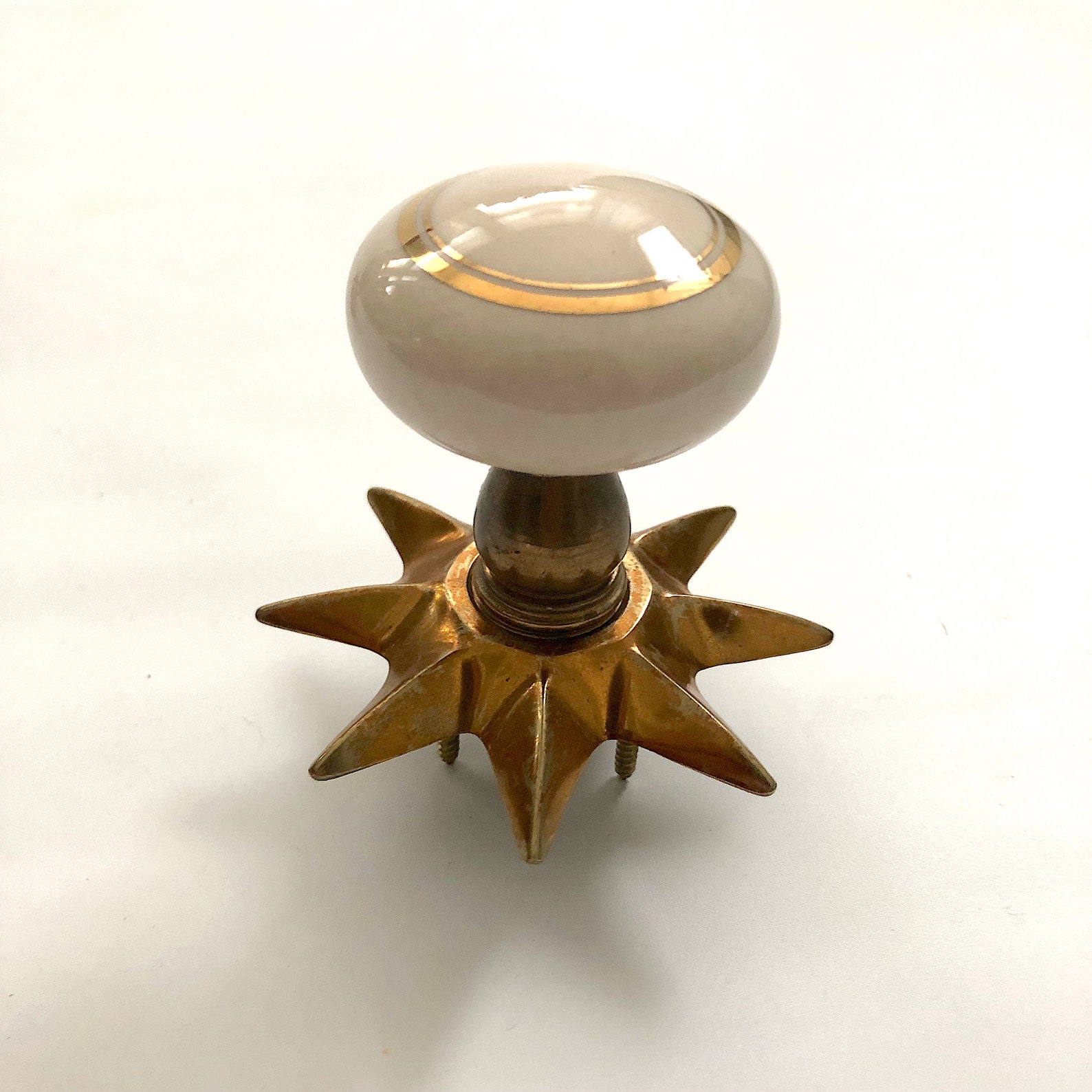 Gold and Porcelain Door Knob Pulls With Starburst Backplate Etsy