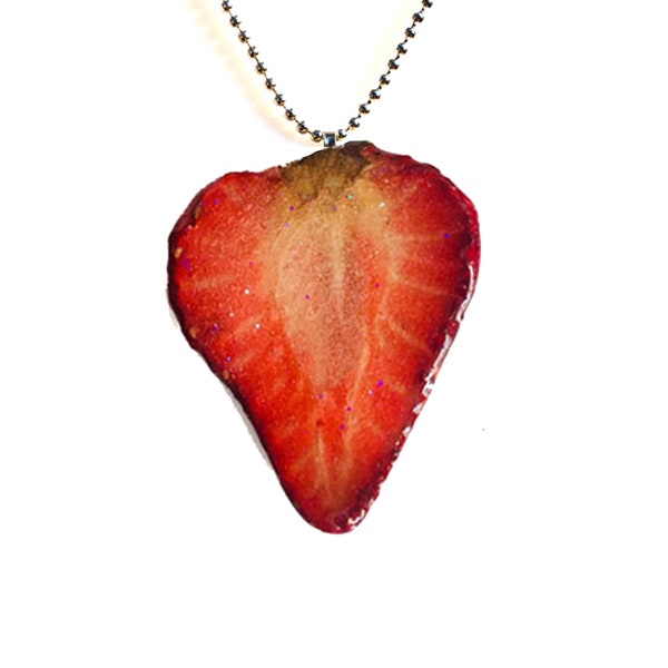 Glitter Strawberry Real Fruit Necklace, Fruit Jewelry