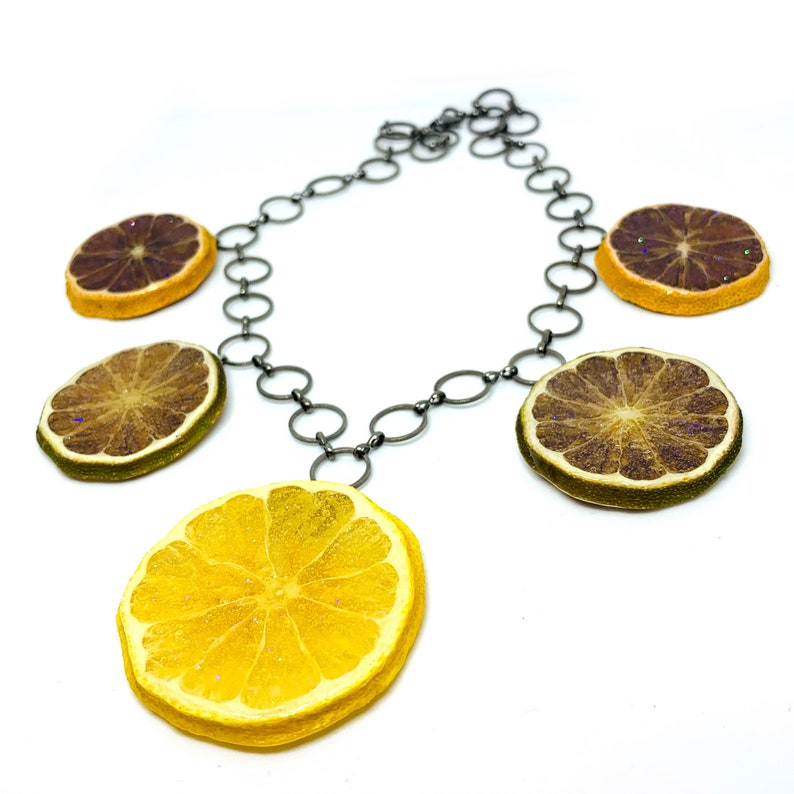 Citrus Salad Necklace, bold statement necklace, real fruit necklace, lemon lime blood orange image 5