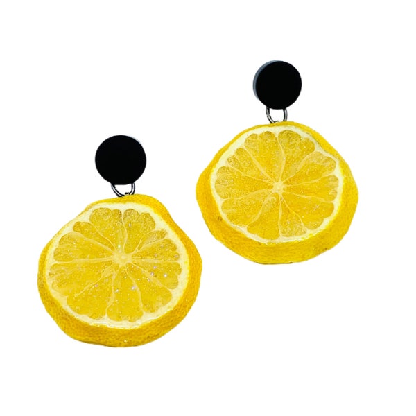 Real Fruit Earrings| Real Lemon  Dot Earrings | Yellow statement earrings