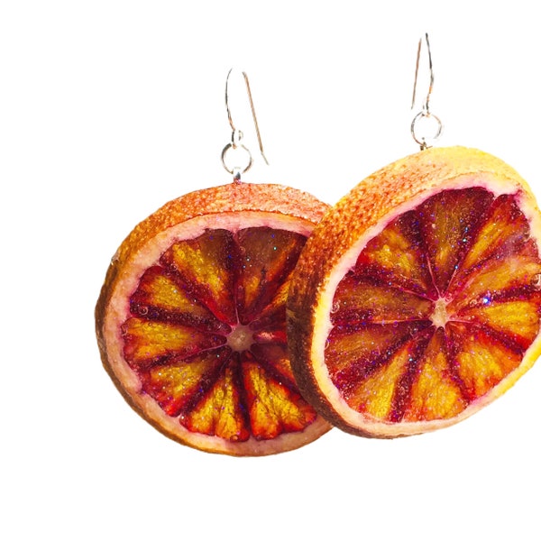 Blood Orange Earrings, Real Fruit Jewelry, fruit earrings, Resin Earrings, natural girl, fruit, fun gift, unique earrings