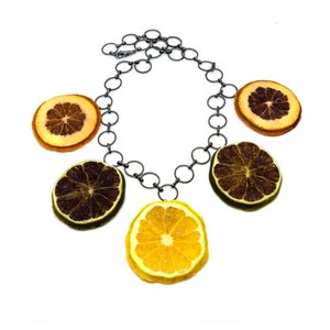 Citrus Salad Necklace, bold statement necklace, real fruit necklace, lemon lime blood orange image 3