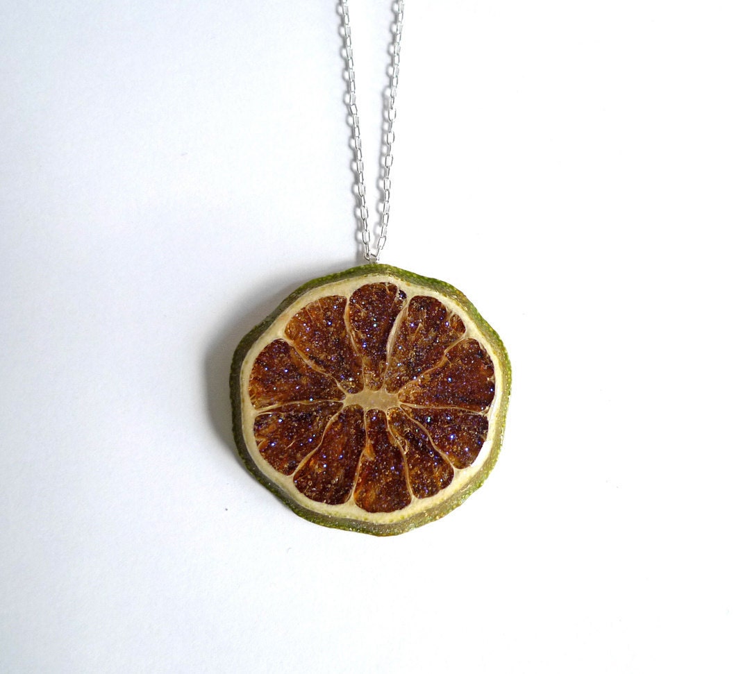Fruit Jewelry Glitter Lime Necklace Etsy