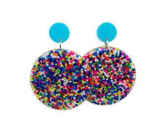 Rainbow Sprinkle Resin Dangle Earrings | Hypoallergenic Posts