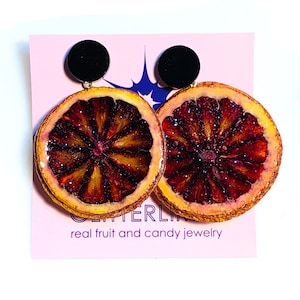 Blood Orange Earrings,  Blood Orange Dot Earrings, fruit jewelry, Orange Earrings, Real Fruit Earrings, citrus earrings, fruit earrings