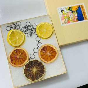 Citrus Salad Necklace, bold statement necklace, real fruit necklace, lemon lime blood orange image 1