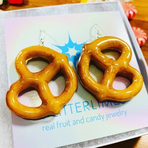 Mini Pretzel Real Food Dangle Snack Earrings in Resin