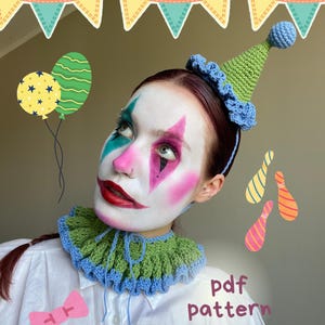 Jester hat crochet pattern, jester costume, clowncore clothing, kidcore clown costume, weirdcore halloween crochet pattern, cosplay pattern
