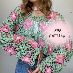 Pattern Mesh crochet top , crochet shrug cardigan pattern ,  lightweight summer sweater , crochet bolero , granny square cardigan pattern