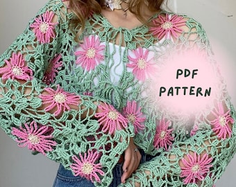 Pattern Mesh crochet top , crochet shrug cardigan pattern ,  lightweight summer sweater , crochet bolero , granny square cardigan pattern