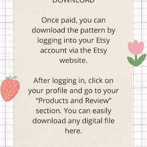 K&ouml;nnte beinhalten: Eine Anleitung zum Herunterladen eines Musters von Etsy. Der Text befindet sich auf einem beigefarbenen Hintergrund mit einem Rastermuster, verziert mit bunten Kritzeleien und Washi-Tape. Das Wort 'DOWNLOAD' steht oben.