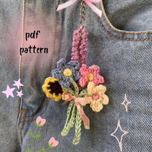 Crochet mini bouquet keychain pattern crochet flowers bouquet pattern,crochet plant, crochet sunflower pattern,fake flowers ,fake plant