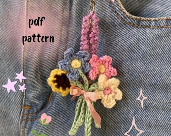 Crochet Floral Bouquet Keychain Pattern: Lavender, Daisy, Sunflower (PDF Pattern)