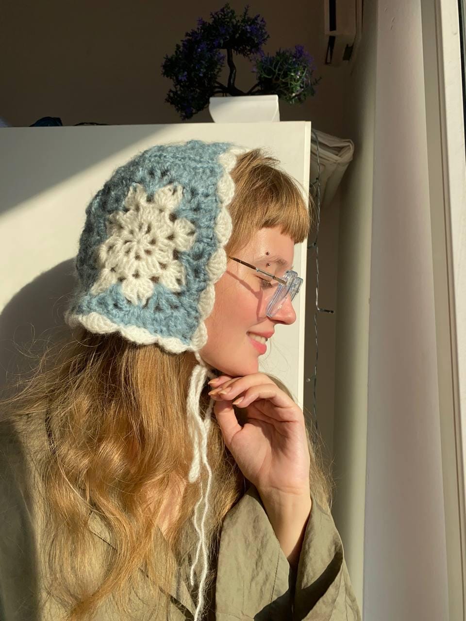 Granny Square Crochet Bonnet Pattern: Snowflake Christmas Coquette (PDF ...
