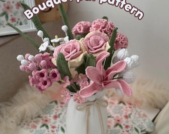 Crochet Flower Bouquet Pattern: Rose, Lily, Carnation (PDF Tutorial)