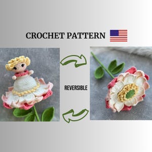 Patrón de muñeca de flor reversible amigurumi de ganchillo