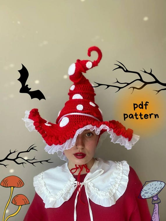 Crochet Mushroom Hat Pattern: Whimsical Witch, Wizard Costume (PDF Pattern)