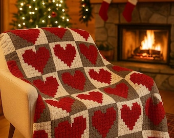 Christmas Crochet Blanket Pattern: Love Heart C2C (Digital Download)