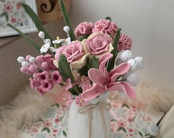 Crochet Flower Bouquet Pattern: Rose, Lily, Carnation (PDF Tutorial)