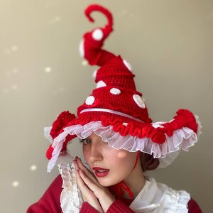Crochet witch mushroom hat pattern, halloween costume crochet pattern, wizard hat, wicked crochet pattern, twisted hatter, whimsical pattern