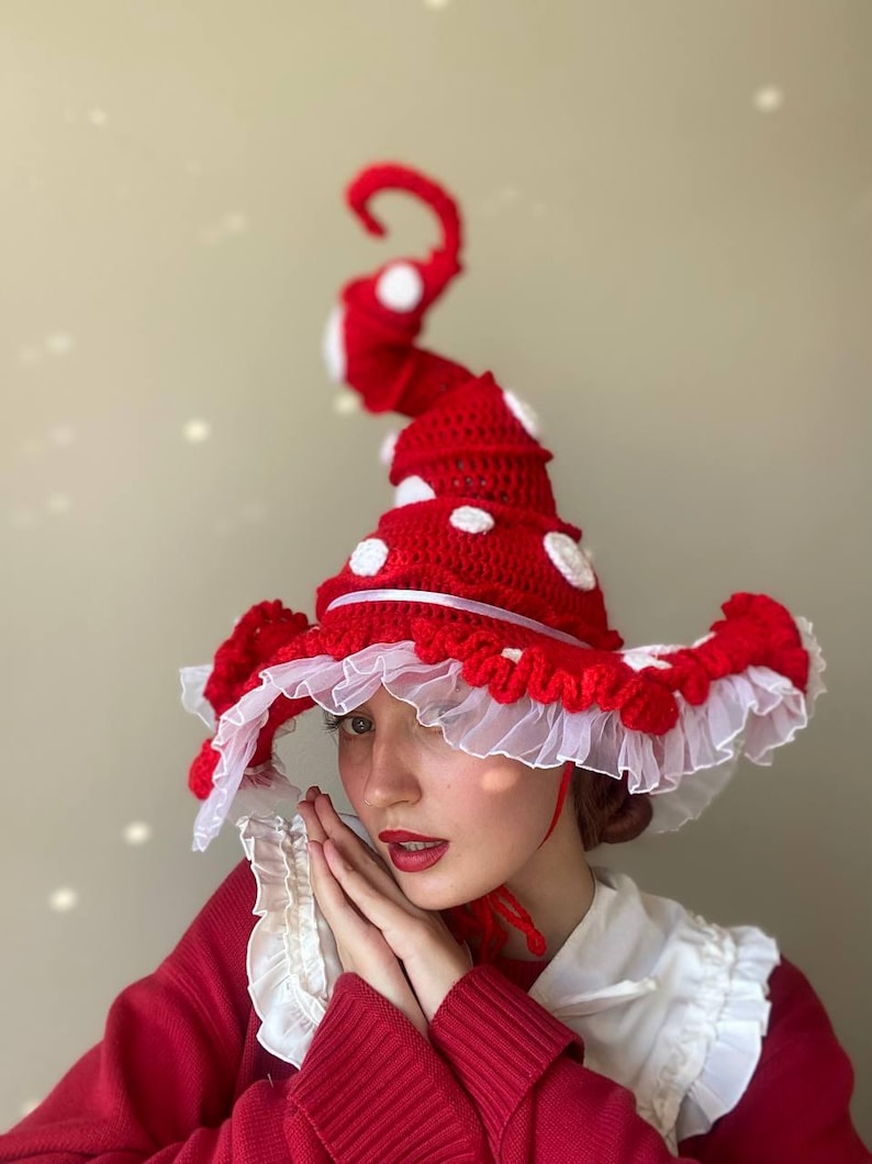 Crochet witch mushroom hat pattern, halloween costume crochet pattern, wizard hat, wicked crochet pattern, twisted hatter, whimsical pattern