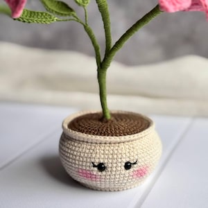 Crochet flower pot pattern pdf, potted flower crochet, hanging plant, car mirror plant, daisy lily pot, crochet bouquet, potted flower